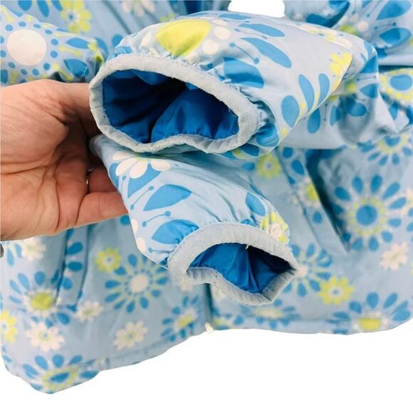L.L. Bean Down Reversible Girls Blue Floral Puffer Coat Size Large - Picture 3 of 6